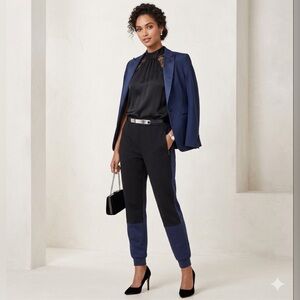 Bcbg MaxAzria Womens Large 12 Gianni Blue Black Colorblock Jogger Trouser Pant L